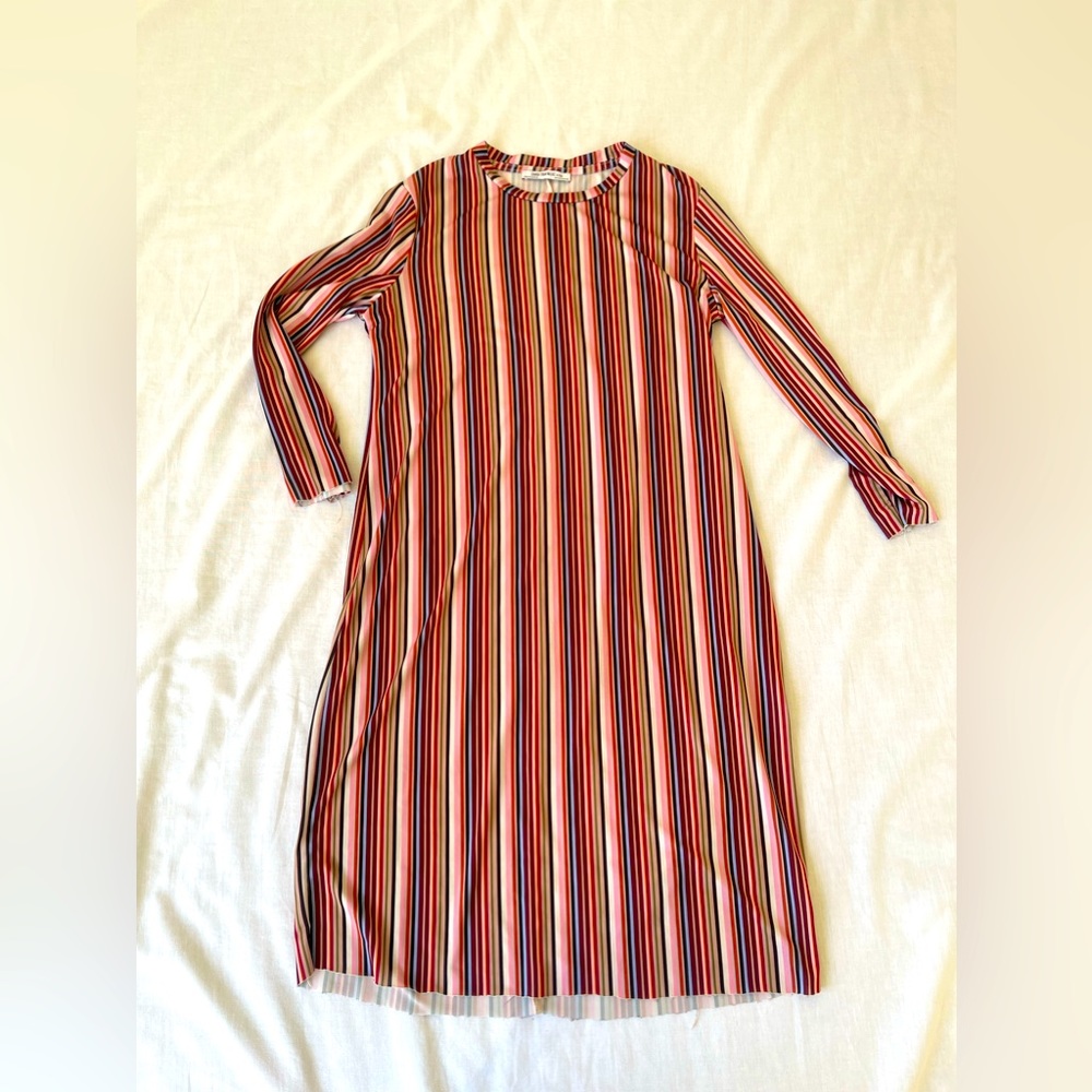 ZARA Trafaluc Multi-Color Striped Long Sleeve Midi Dress Women's Size Small S